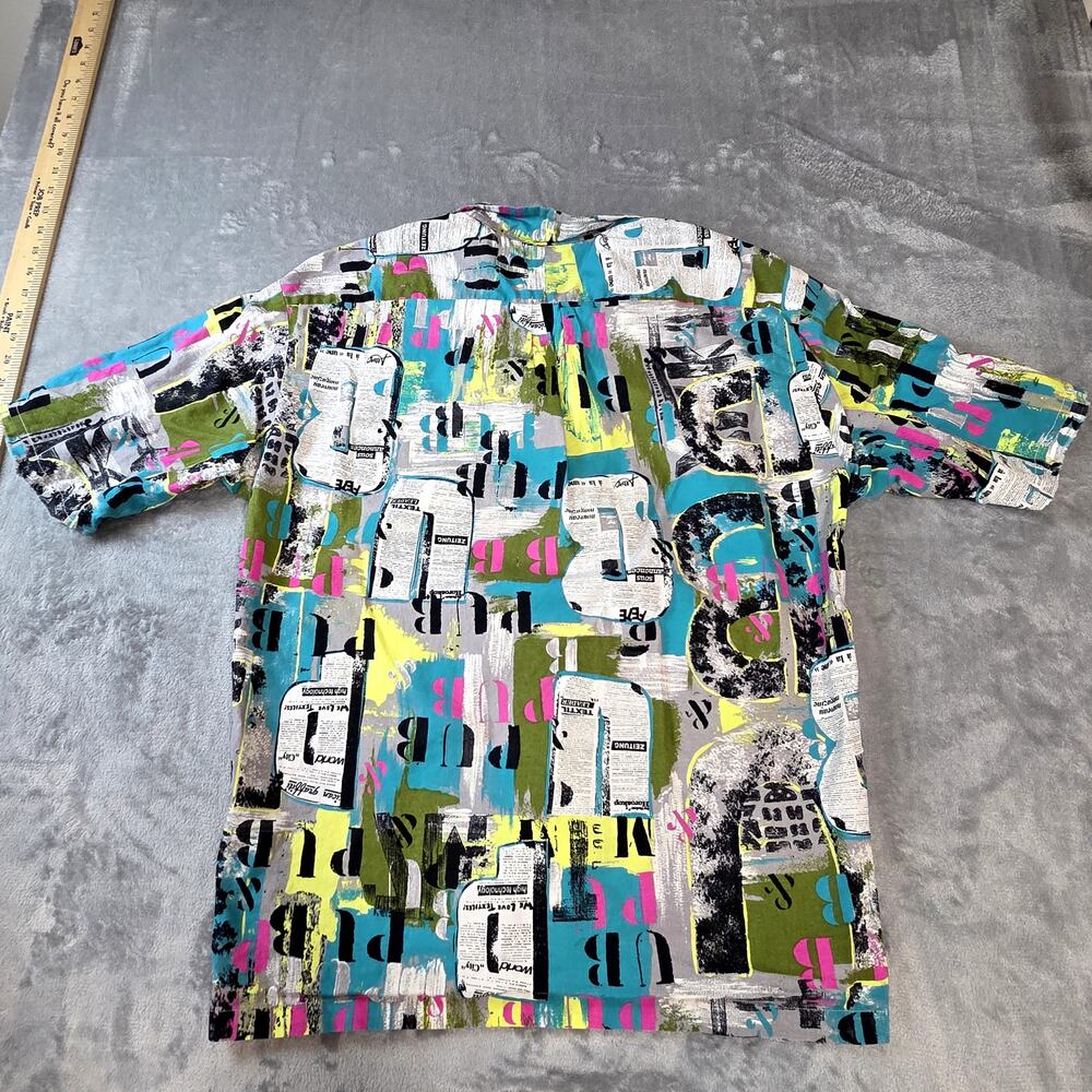 Unbranded Newspaper Print Shirt Mens Large Multicolor Fair Grunge Abstract Art - Picture 6 of 7